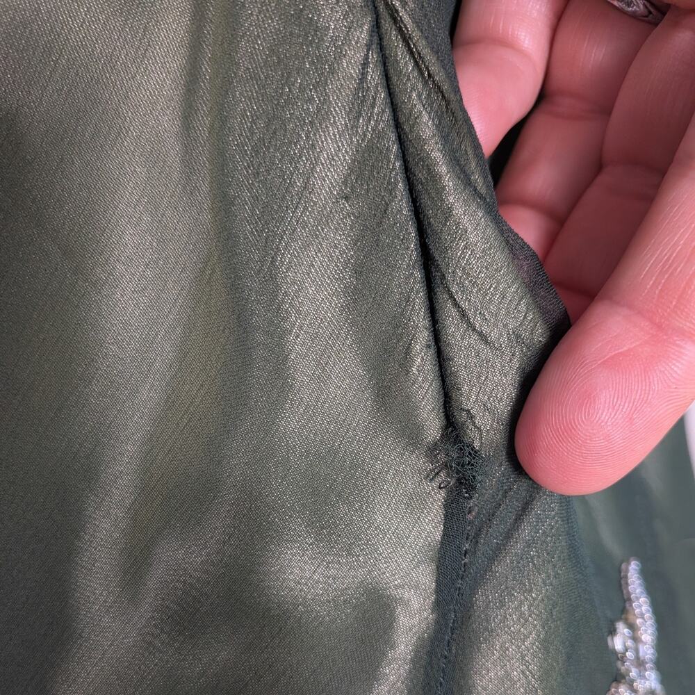 Vintage Scala Midi Dress Cocktail Gown XL Green Silk Bead Gatsby Fairy Grunge - Picture 16 of 16
